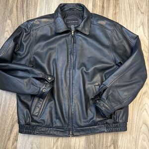 Croft & Barrow Men's Black Genuine Leather Bomber Flight Jacket Coat Size XLT